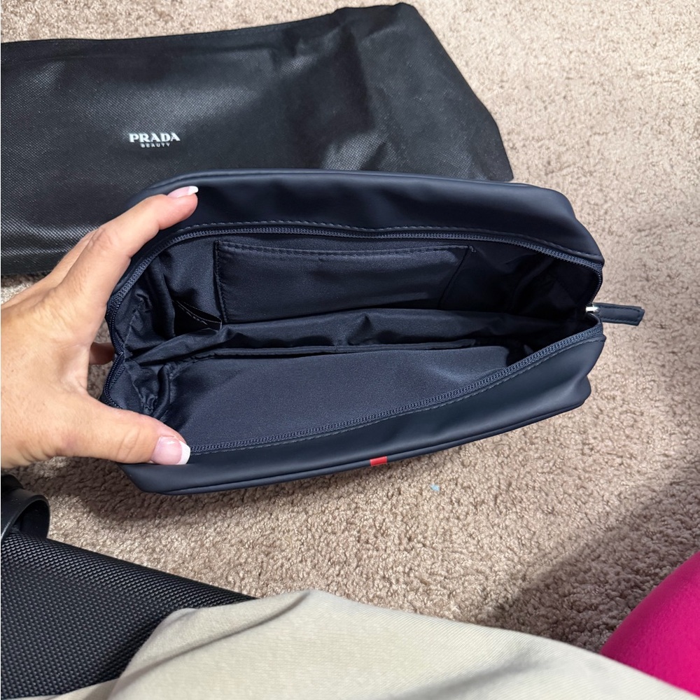 Prada Men's Navy Toiletry Bag with Red Stripe - Picture 2 of 2